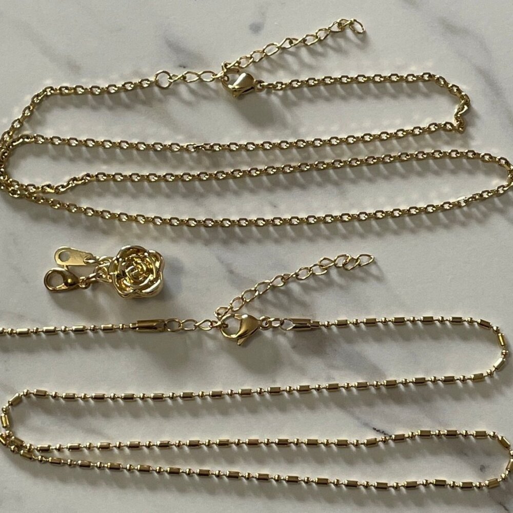 2 Gold over Stainless Steel 18" Necklaces with Additional Magnetic Clasp